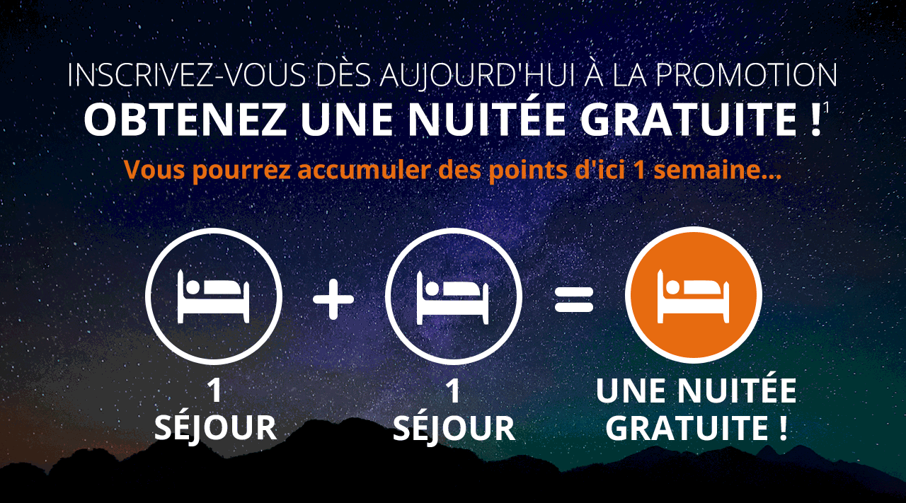1 éjour + 1 séjour = Une nuitée gratuite !
