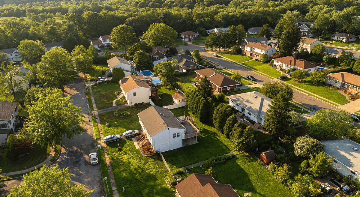 Aerial shot of a suburban neighborhood