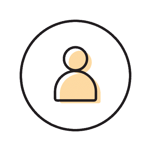 Minimalist icon of a person in a circular frame, featuring simple lines.