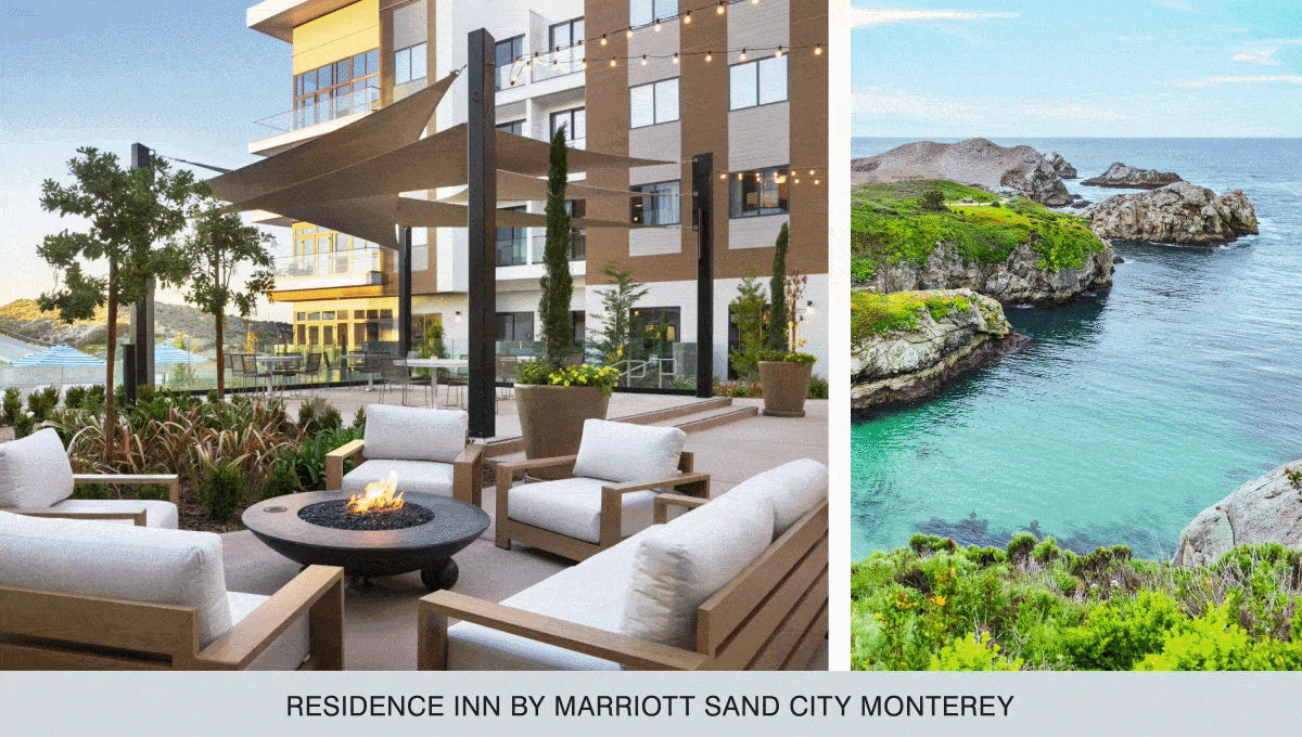 Animation showing images of Marriott Bonvoy properties in New York City, Georgia, and Florida.