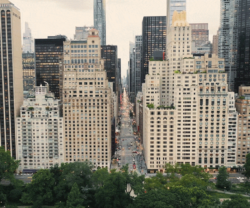 Animated Video GIF of a french toast and pastry breakfast being delivered to a woman in a New York City hotel suite.