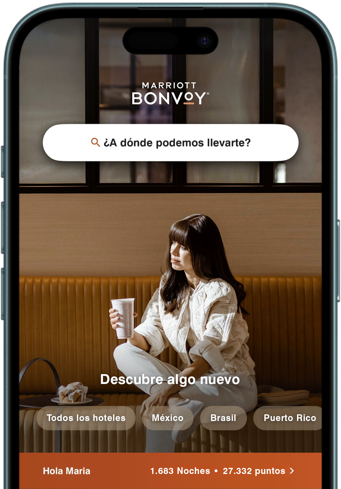 Animated gif the general features of the Marriott Bonvoy App.