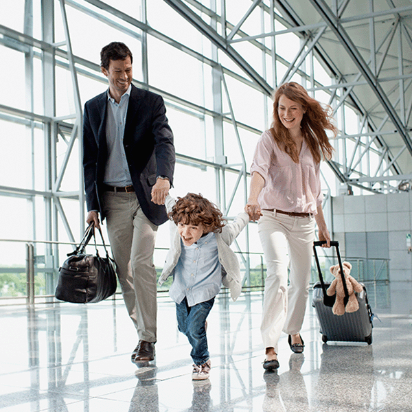 Lifestyle image of a family in the airport.