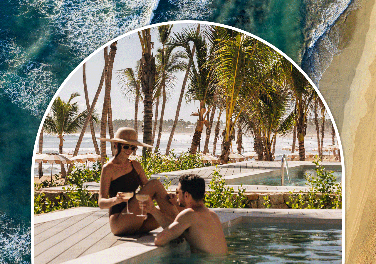 Animation featuring lifestyle imagery of families and couples at all-inclusive Marriott Bonvoy properties.