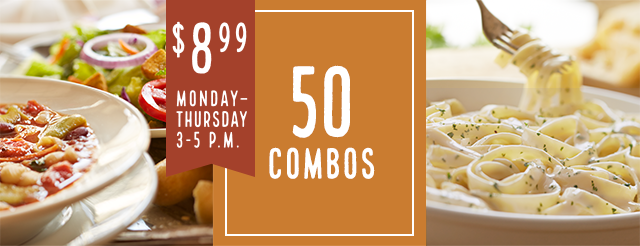 $8.99 Monday-Thursday 3-5 P.M. 50 Combos