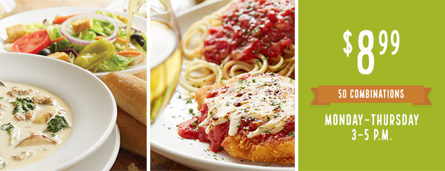 $8.99 Monday–Thursday 3–5 P.M. 50 combinations