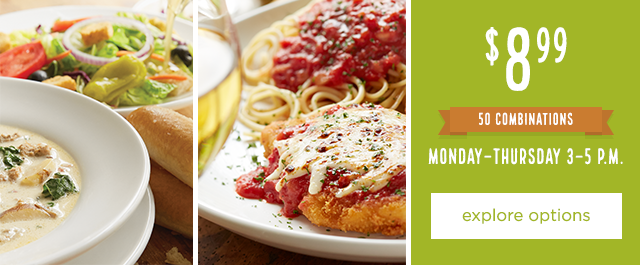 $8.99 Monday–Thursday 3–5 P.M. 50 combinations
