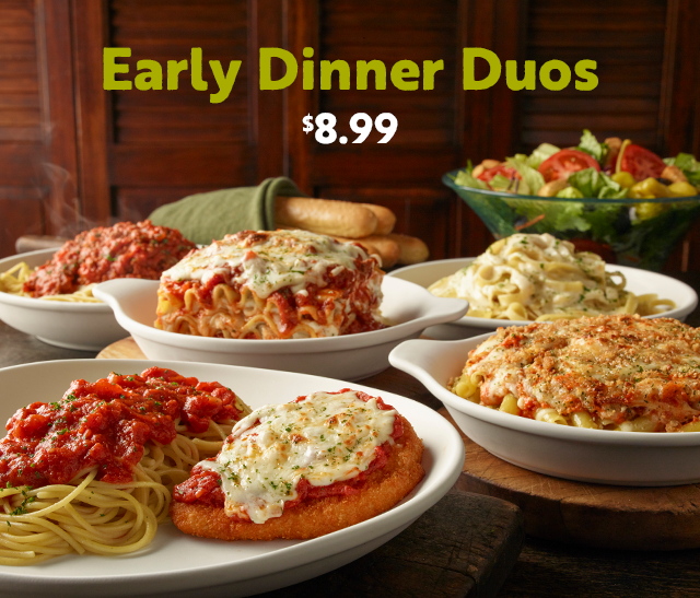 Early Dinner Duos $8.99 | Monday-Thursday From 3-5 p.m.