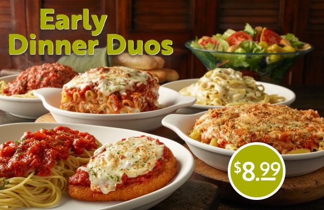 Early Dinner Duos $8.99 | Monday-Thursday From 3-5 p.m.