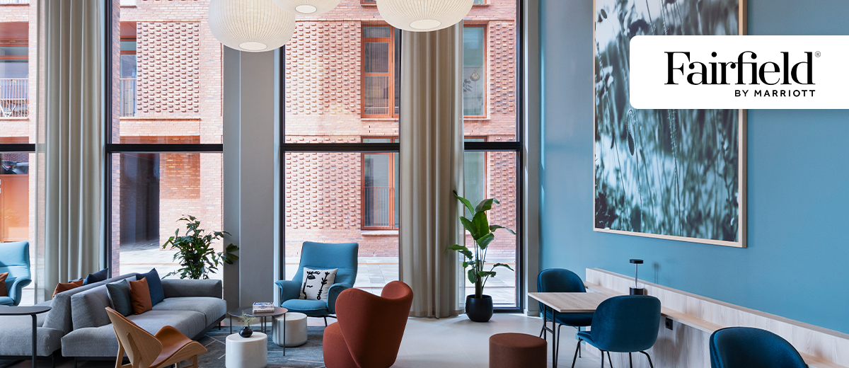 Fairfield by Marriott hotel lobby.