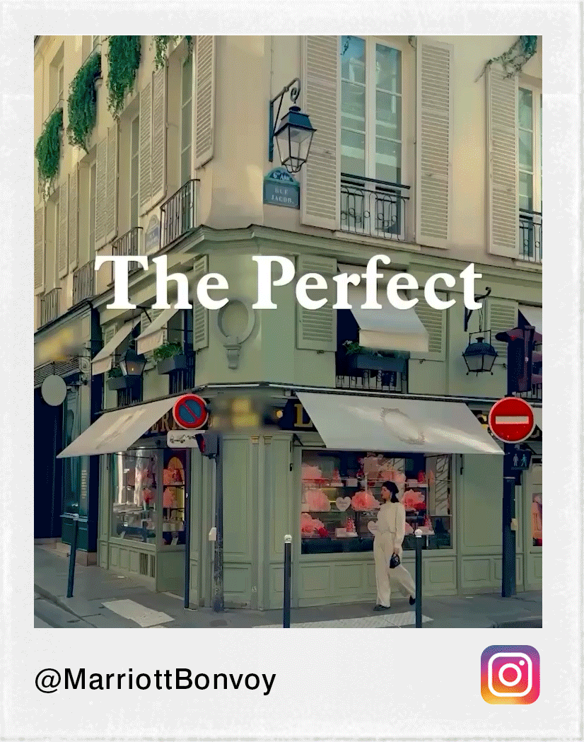 Animation showing a Marriott Bonvoy Instagram post about the perfect tennis itinerary in Paris.