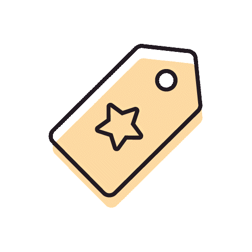 Animated icon of tag with star on it moving.