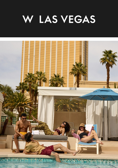 A group of friends enjoying the pool at the W Las Vegas.