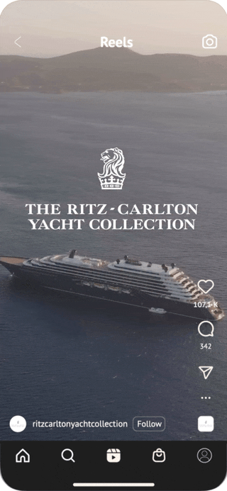 Animated gif of instagram reel featuring The Ritz-Carlton Yacht Collection's New Year's voyages.