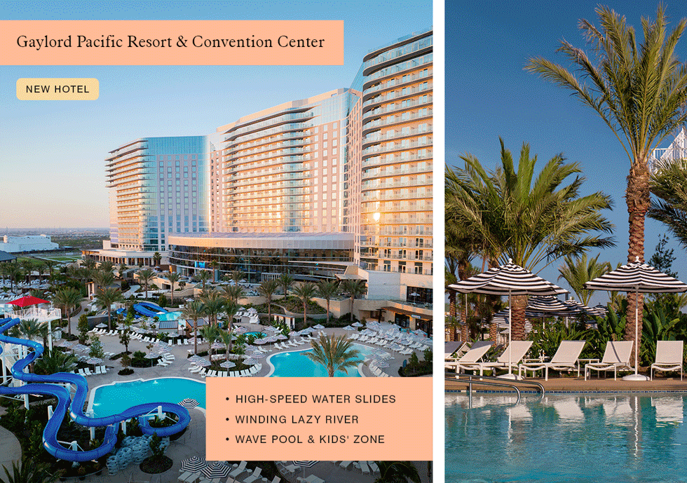 Animated gif of various properties with waterparks and pools. Features Gaylord Pacific Resort and Convention Center, JW Marriott San Antonio Hill Country Resort & Spa, Wailea Beach Resort - Marriott, Maui, and Moxy Miami South Beach.