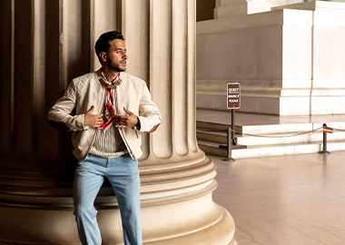 Man walking around Washington, DC.