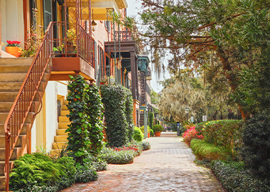 Cobblestone street in Savannah, Georgia.