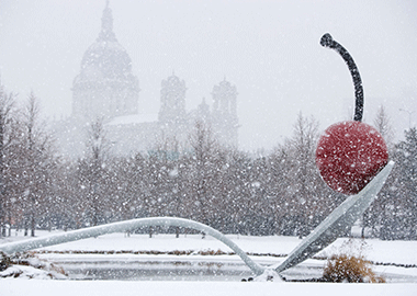 Snowy view of Minneapolis, Minnesota.