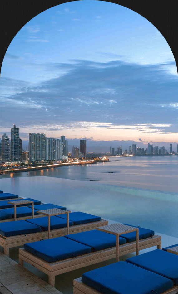 Animated GIF of poolside images of the skyline at JW Marriott Panama.