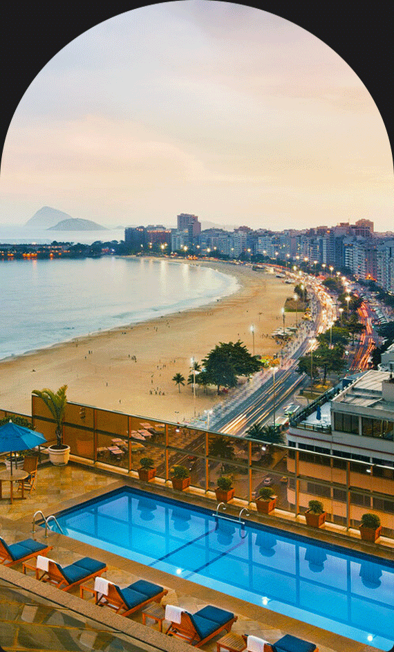 Animated GIF of a woman in a pool and the hotel view of JW Marriott Hotel Rio de Janeiro.