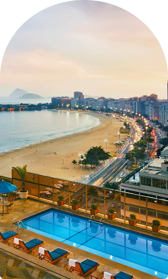 Animated GIF of a woman in a pool and the hotel view of JW Marriott Hotel Rio de Janeiro.