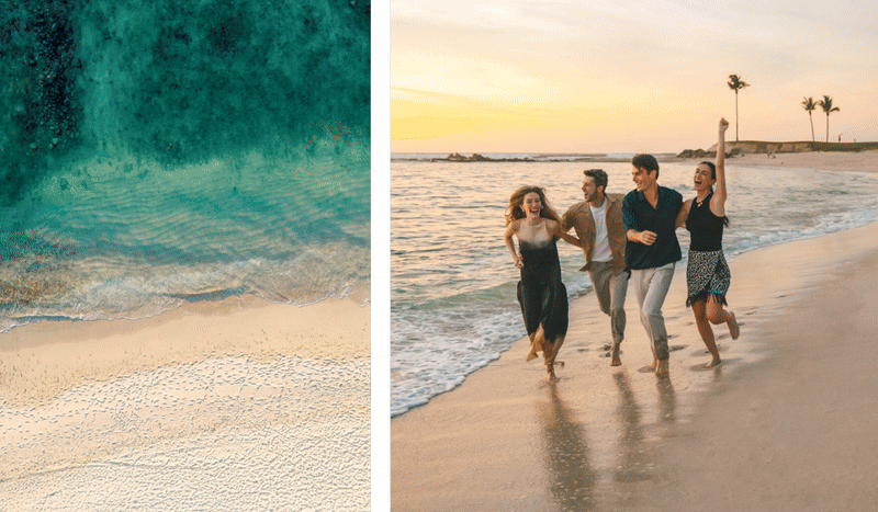 Animated GIF of friends and couples enjoying the beach in Aruba and Punta Mita.