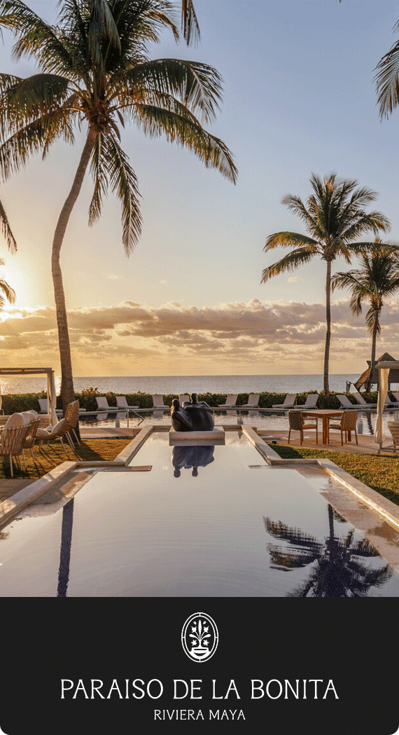 Animated GIF of the sunset pool view at Paraiso de la Bonita, a Luxury Collection Resort, Riviera Maya.