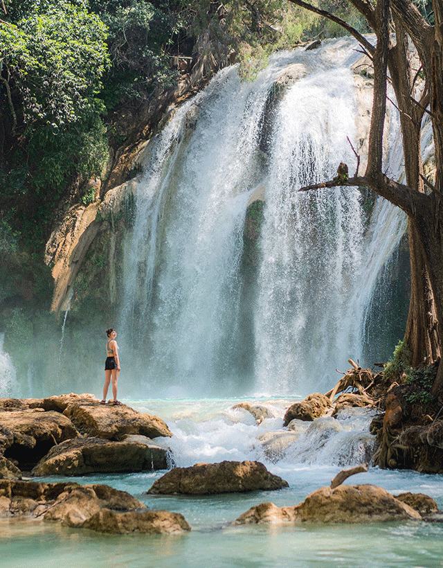 Animated gif showing lifestyle images of women traveling to different cities and outdoor locations.