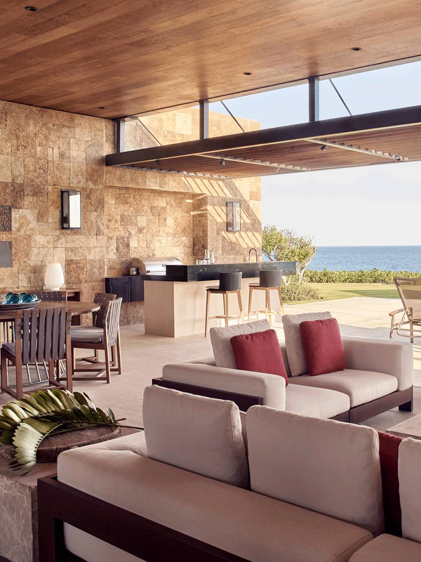 Private residence living room with a view of the ocean.