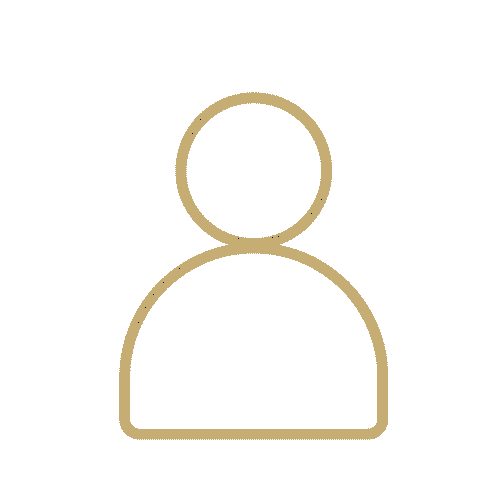 A simple gold outline of a person icon on a black background. The figure is minimalistic, conveying a neutral and formal tone, often used for user profiles.