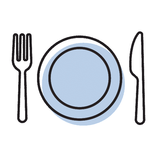 Plate, knife, and fork icon.