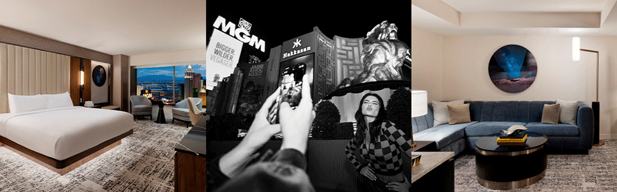 Animation showing different views of renovated suites at the MGM Grand Hotel and Casino.