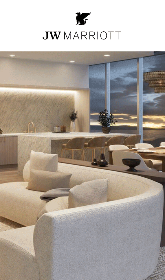 Animated GIF of the living room of a suite and the hotel bar.