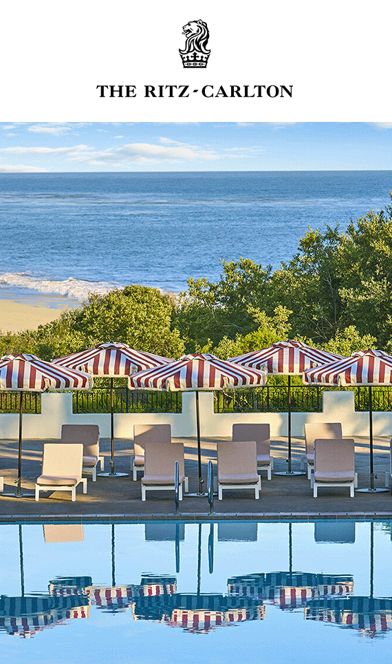 Animated GIF of the hotel restaurant and lounge chairs by a pool.