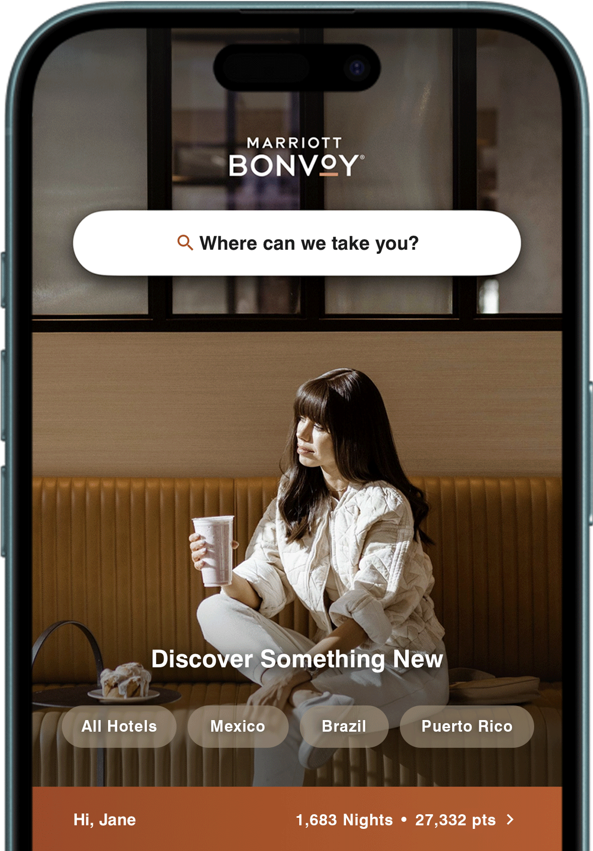 Animated gif the general features of the Marriott Bonvoy App.